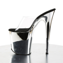 Pleaser FLAMINGO-801 Transparent Silver Chrome Mules