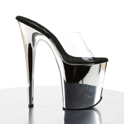 Pleaser FLAMINGO-801 Transparent Silver Chrome Mules
