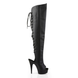 Pleaser DELIGHT-3019 Black Laced Thigh High Boots