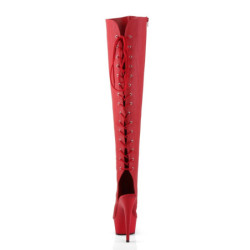 Pleaser DELIGHT-3019 Red Laced Thigh High Boots