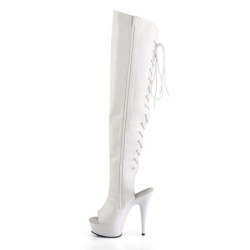 Pleaser DELIGHT-3019 White Laced Thigh High Boots