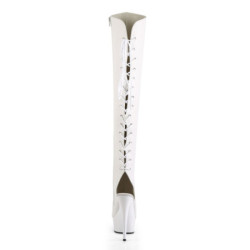 Pleaser DELIGHT-3019 White Laced Thigh High Boots