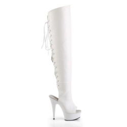 Pleaser DELIGHT-3019 White Laced Thigh High Boots