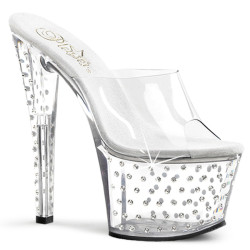Pleaser STARDUST-701 Clear Strass Platform Heeled Mules
