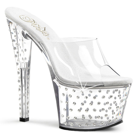 Pleaser STARDUST-701 Clear Strass Platform Heeled Mules