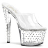 Pleaser STARDUST-701 Clear Strass Platform Heeled Mules