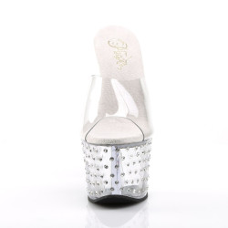Pleaser STARDUST-701 Clear Strass Platform Heeled Mules