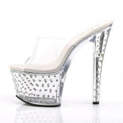 Pleaser STARDUST-701 Clear Strass Platform Heeled Mules