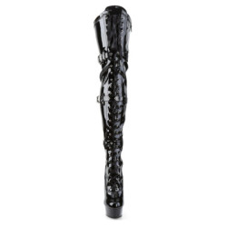 Pleaser DELIGHT-3028 Patent Platform Overknee Buckle Boots