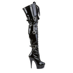 Pleaser DELIGHT-3028 Patent Platform Overknee Buckle Boots