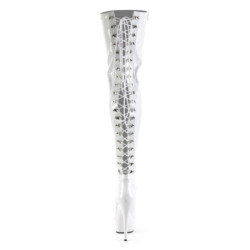 Pleaser DELIGHT-3063 White Laced Thigh High Boots
