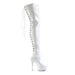 Pleaser DELIGHT-3063 White Laced Thigh High Boots