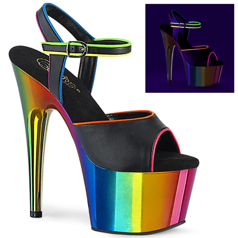 Pleaser ADORE-709RC-02 Black Vegan Leather Rainbow Chrom Pleaser ADORE-709RC-02 Black Vegan Leather Rainbow Chrom