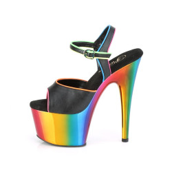 Pleaser ADORE-709RC-02 Black Vegan Leather Rainbow Chrom