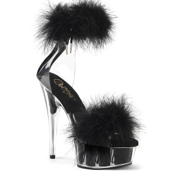 Pleaser DELIGHT-624F Black Feathers Platform Heeled Shoes