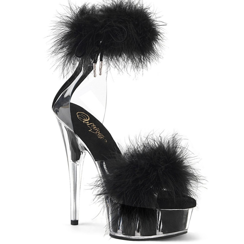 Pleaser DELIGHT-624F Black Feathers Platform Heeled Shoes Pleaser DELIGHT-624F Black Feathers Platform Heeled Shoes