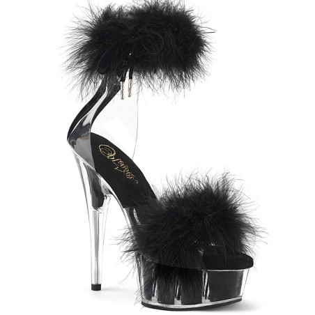 Pleaser DELIGHT-624F Black Feathers Platform Heeled Shoes