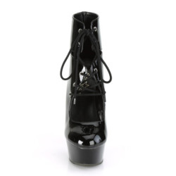Pleaser DELIGHT-600-22 Black Patent Heeled Ankle Boots