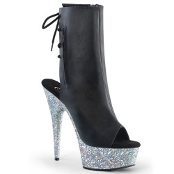 Pleaser DELIGHT-1018LG Black Vegan Silver Glitter