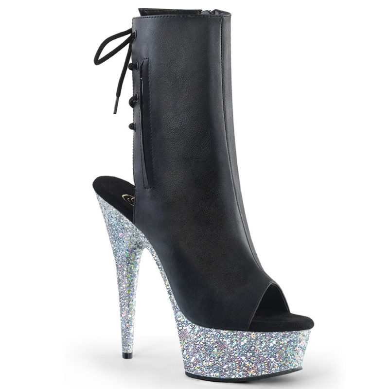 Pleaser DELIGHT-1018LG Black Vegan Silver Glitter Pleaser DELIGHT-1018LG Black Vegan Silver Glitter