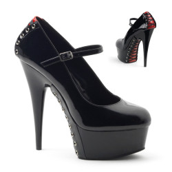 Pleaser DELIGHT-687FH Black-Red Platform Heeled Pumps