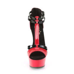 Pleaser DELIGHT-663 Red Black T-Strap High Heel Sandal