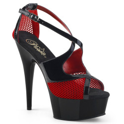 Pleaser DELIGHT-652-1 Black Patent Red Fishnet Sale