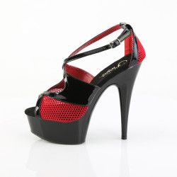 Pleaser DELIGHT-652-1 Black Patent Red Fishnet Sale