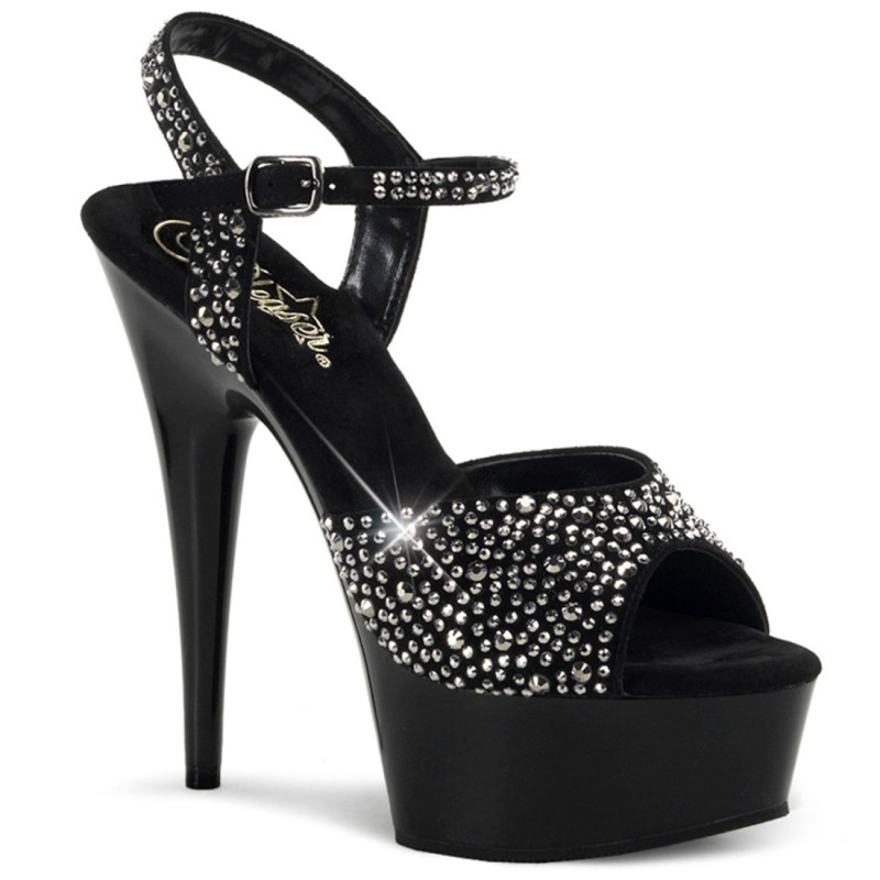 Pleaser DELIGHT-609RS Black Suede Pewter Strass Sale