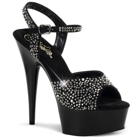 Pleaser DELIGHT-609RS Black Suede Pewter Strass Sale