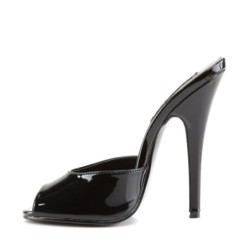 Devious DOMINA-101 Black Patent High Heeled Mules