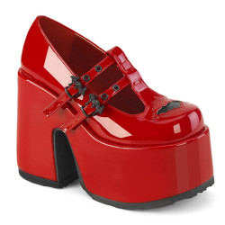 Demonia CAMEL-55 Red Patent T-Strap Chunky Shoes