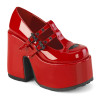 Demonia CAMEL-55 Red Patent T-Strap Chunky Shoes