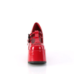 Demonia CAMEL-55 Red Patent T-Strap Chunky Shoes