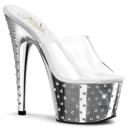 Pleaser STARDUST-701 Chrome Strass Platform Heeled Mules