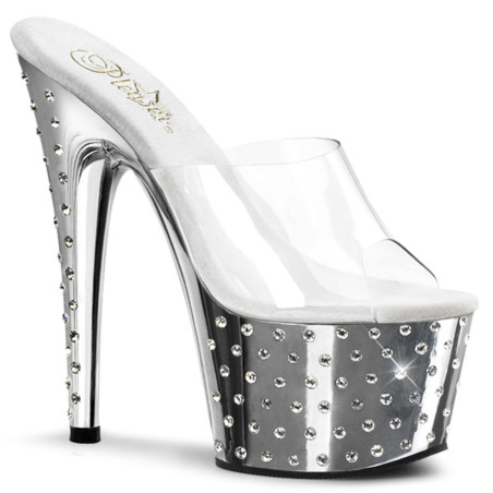 Pleaser STARDUST-701 Chrome Strass Platform Heeled Mules