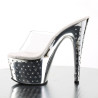 Pleaser STARDUST-701 Chrome Strass Platform Heeled Mules