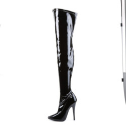 Devious DOMINA-3000 Patent Stiletto Heeled Thigh Boots