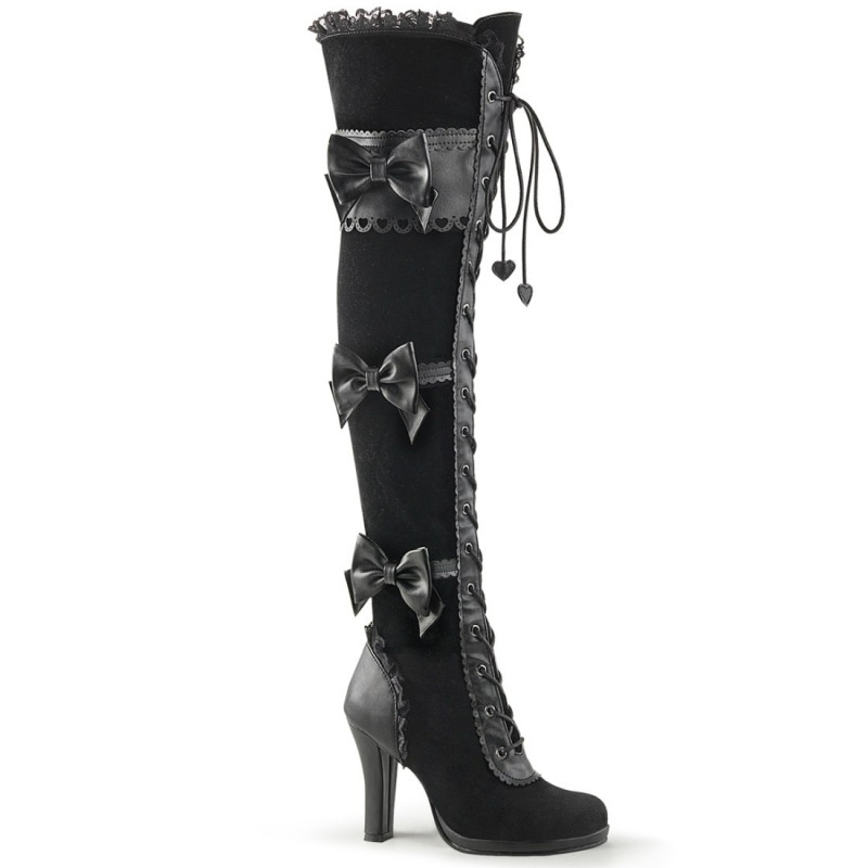 Demonia GLAM-300 Black Vegan Leather Velvet Sale Women Demonia GLAM-300 Black Vegan Leather Velvet Sale Women