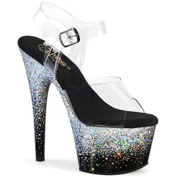 Pleaser ADORE-708SS Black Silver Glitter High Heel Shoe