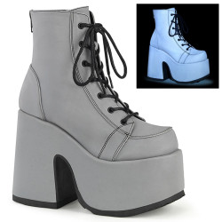 Demonia CAMEL-203 Grey Reflective Chunky Platform Boots