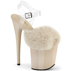 Pleaser FLAMINGO-808FUR Cream Fur High Heels Pole Shoes