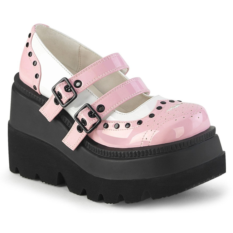 Demonia SHAKER-27 Rose White Platform Wedge Pumps