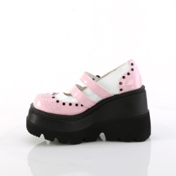 Demonia SHAKER-27 Rose White Platform Wedge Pumps