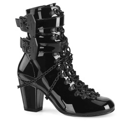 Demonia VIVIKA-128 Black Patent Block Heel Ankle Boots