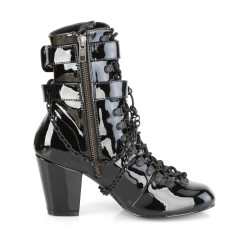 Demonia VIVIKA-128 Black Patent Block Heel Ankle Boots