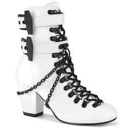 Demonia VIVIKA-128 White Vegan Block Heel Ankle Boots