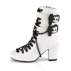 Demonia VIVIKA-128 White Vegan Block Heel Ankle Boots