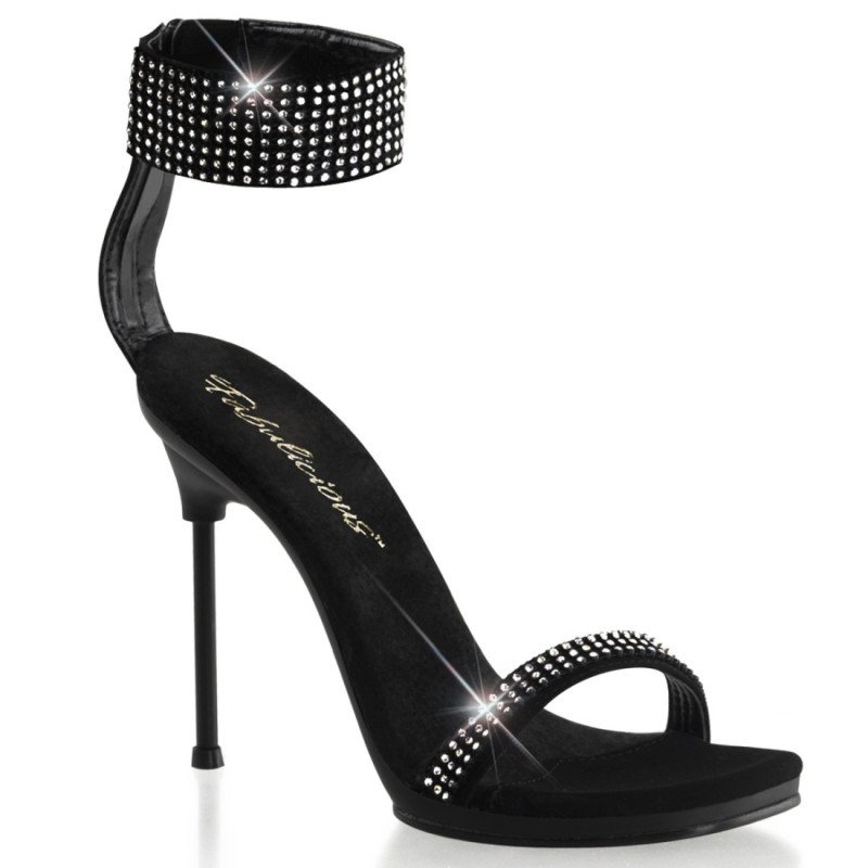 Fabulicious CHIC-40 Black Ankle Strap Steel Heel Sandal Fabulicious CHIC-40 Black Ankle Strap Steel Heel Sandal