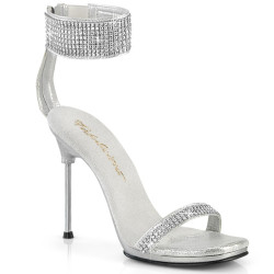 Fabulicious CHIC-40 Silver Ankle Strap Steel Heel Sandal